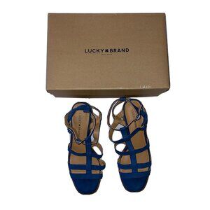Lucky Brand Womens Gladiator Sandals Paytun- Blue Double Buckle Leather 8 M